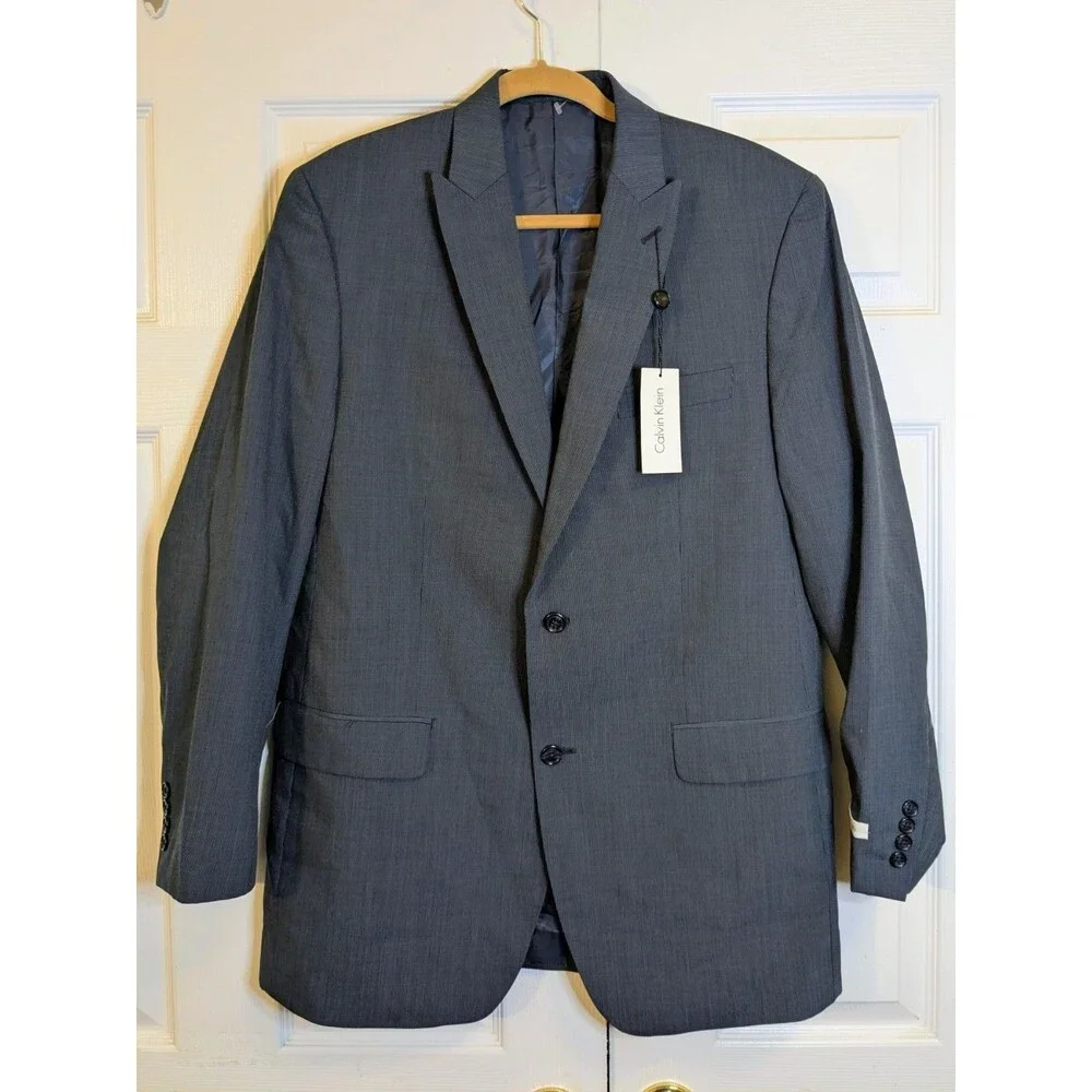 Calvin Klein Men’s Blazer 42L Navy Blue Microstripe Wool Suit Jacket Classic Fit